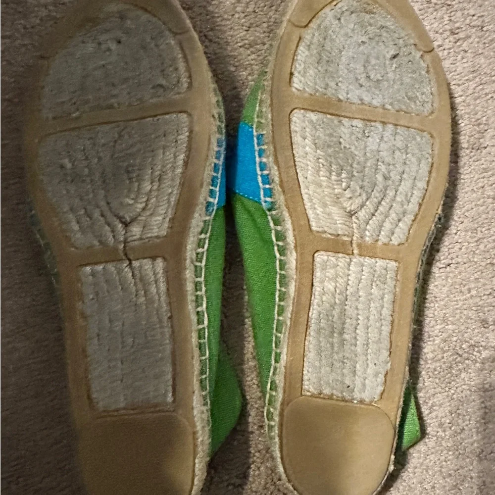 Green and Blue Espadrille Flats with Logo Accent - Women